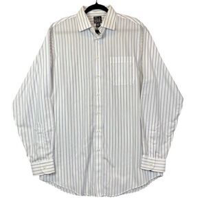 Jos. A Bank Traveler's Collection White Blue Stripe‎ Dress Shirt Size 16 1/2- 36